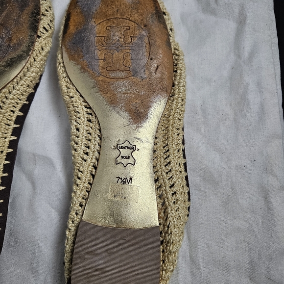 Tory Burch Womens 7.5 M Reva beige tan brown crochet ballet flats and Dust Bag - Picture 5 of 10